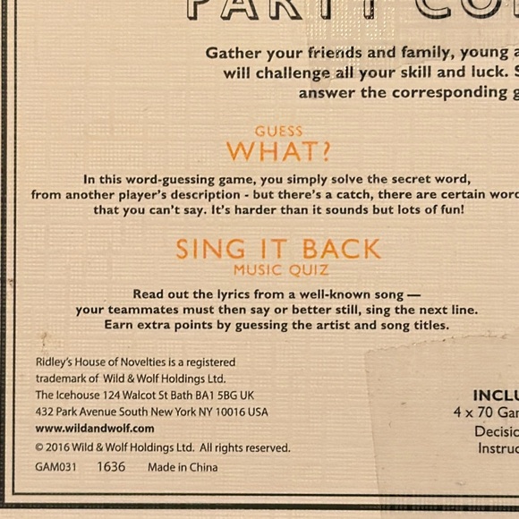 NWT Ridley’s Games Room Charades Sing It Back What? Name Game Party Compendium - Picture 5 of 10